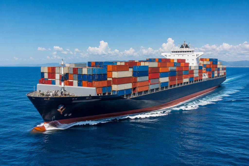 Cargo vessel loading Ghana cocoa for export